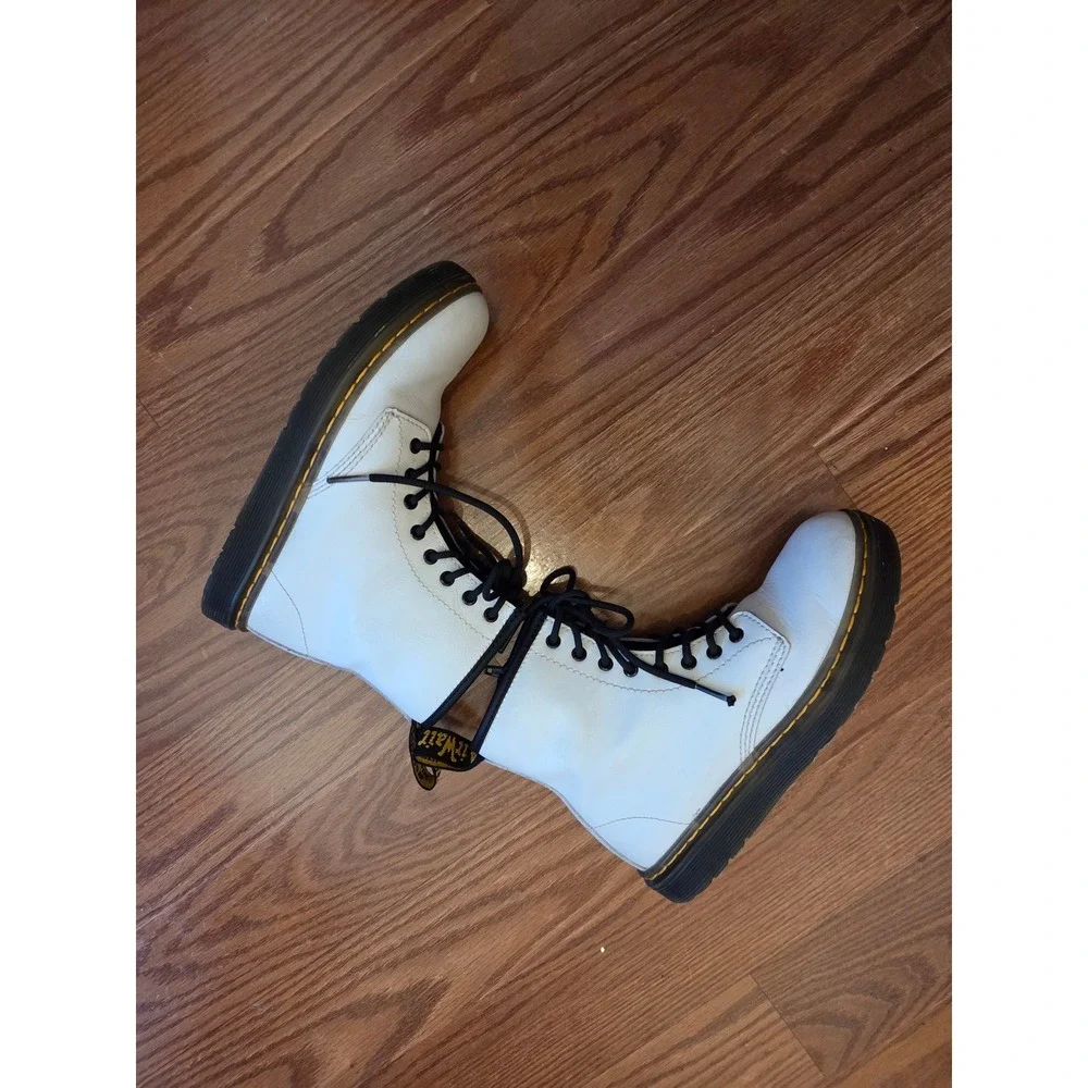 Kids Dr Martens White Leather Combat Boots Side Zip Lace Up AirWair‎ Size K5
